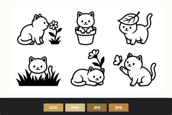 Download Cute Black and White Cat Line Art - White Collection