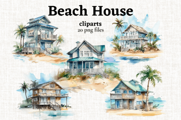 Download Watercolor Beach House Clipart - Beach Collection