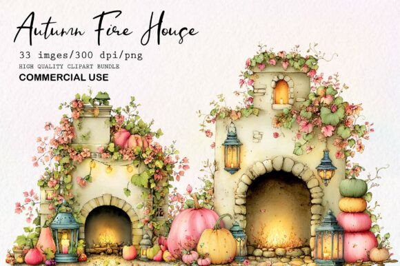 Download Whimsical Autumn Fire House Clipart - Fire Collection