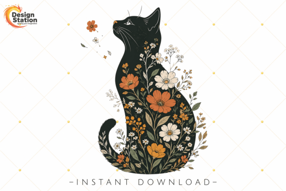 Download Boho Botanical Cat PNG Illustration - Illustration Collection