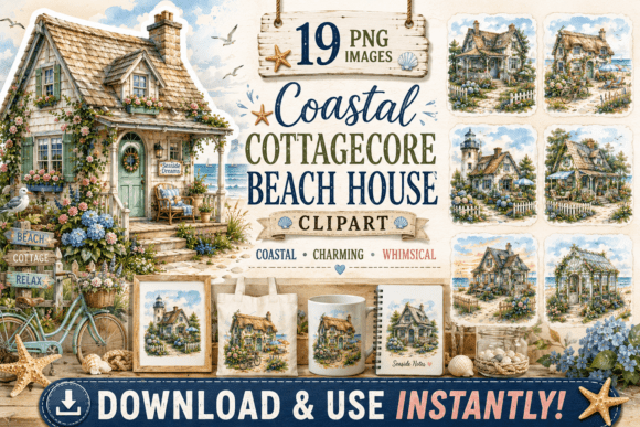 Download Coastal Cottagecore Beach House Clipart - Beach Collection