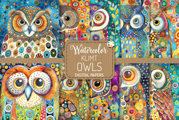 Download Klimt Owls - Watercolor Illustrations - Illustration Collection
