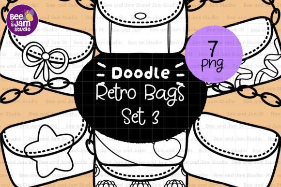 Download KDP Coloring Retro Bags Line Art PNG - Bag Collection