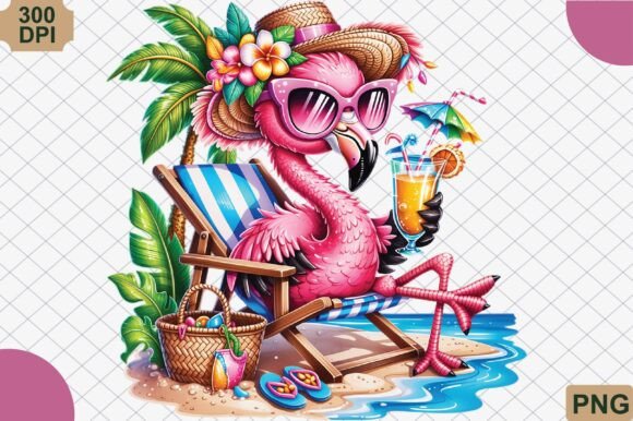 Download Tropical Flamingo Beach Chair Summer PNG - Beach Collection