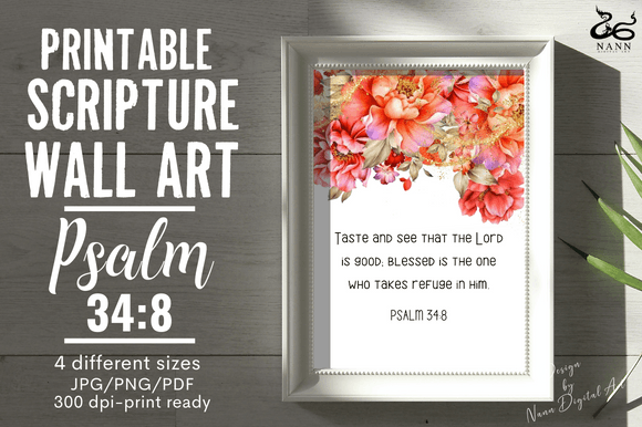 Download Scripture Wall Art/Gift Cards/Psalm 34:8 - Wall art Collection