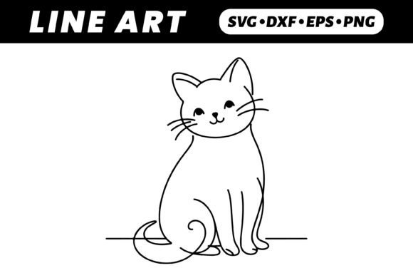 Download Cute Cartoon Cat Line Art Illustration - Illustration Collection