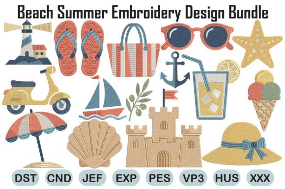 Download Beach Summer Embroidery Design Bundle - Beach Collection