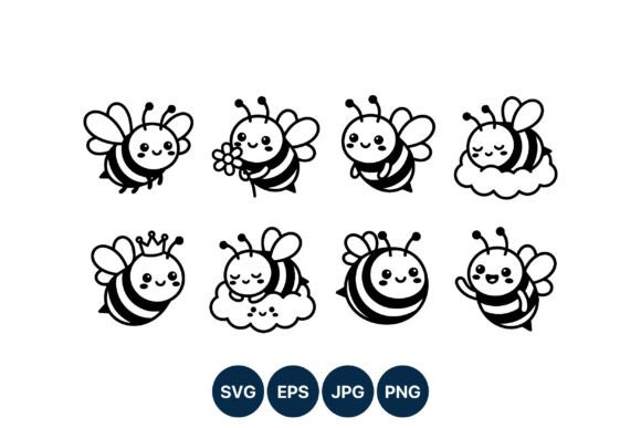 Download Cute Bee Vector Art Black and White - White Collection