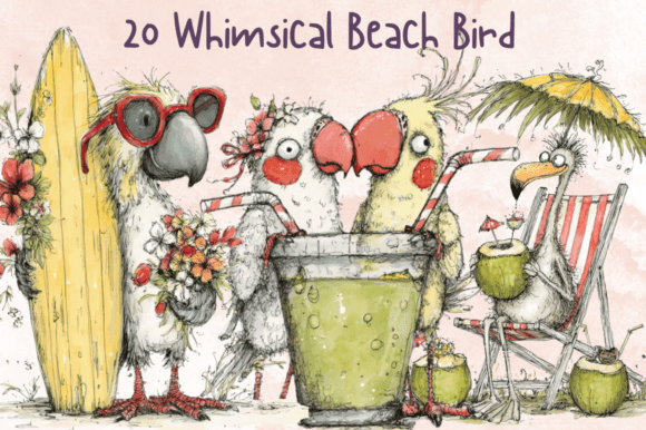 Download Whimsical Quirky Beach Birds Clipart - Beach Collection