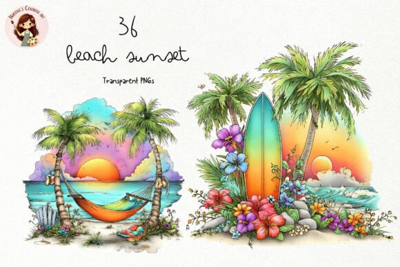 Download Watercolor Beach Sunset PNG Clipart - Beach Collection