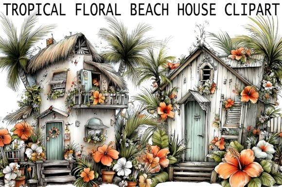 Download Tropical Floral Beach House Clipart - Beach Collection