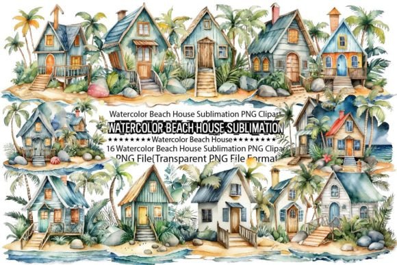 Download Watercolor Beach House Sublimation - Beach Collection