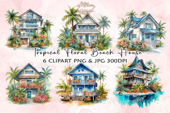 Download Tropical Floral Beach House Clipart - Beach Collection