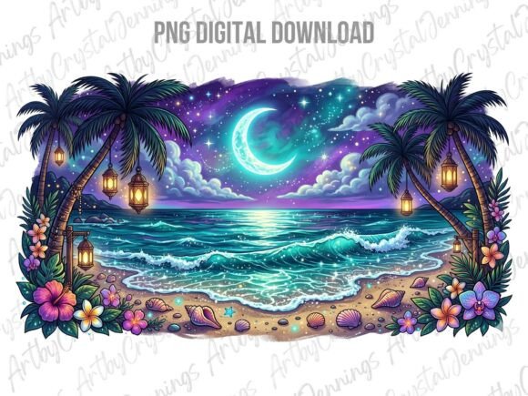 Download Vibrant Tropical Beach Night PNG - Beach Collection