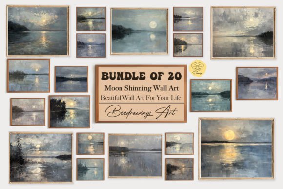 Download Oil Painting Moon Shine Wall Art Bundle - Wall art Collection