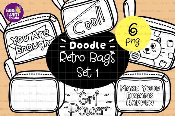 Download KDP Coloring Retro Bags Line Art PNG - Bag Collection